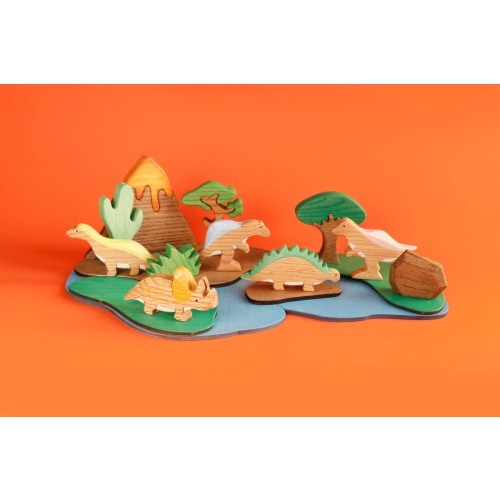 Wooden Dinosaur Toy Montessori Dinosaur Playset Jurassic Wooden Animals Handmade Wooden Toy Waldorf Dinosaur Set Nursery Decor Gift for Kids