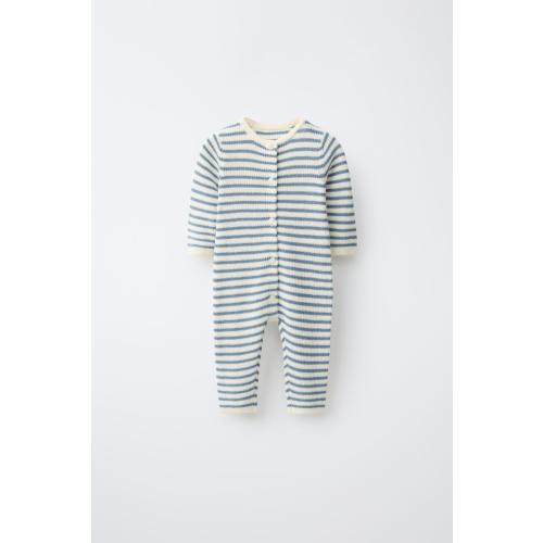STRIPED KNIT JUMPSUIT - Ecru / Blue | ZARA United States