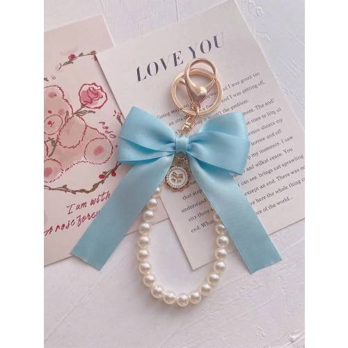 1pc Exquisite Matte Light Blue Bow Faux Pearl Keychain, Suitable As Valentine's Day Gift | SHEIN USA