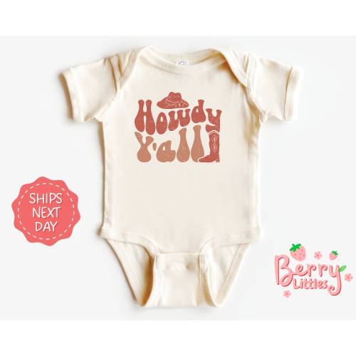 Howdy Y'all Cute Baby Onesie® - Western Bodysuit Baby Onesie® - Baby, Pregnancy Reveal Onesie® - Country Baby Onesie® Gift BRY-0118