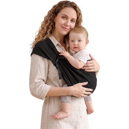 MISSWISDOM Baby Sling Carrier, Toddler Sling Carrier with Wide Shoulder Strap, Lightweight Baby Carriers Newborn to Toddler Infant Wrap Carriers Perfect for Mom and Dad, 7-30lbs, Black
