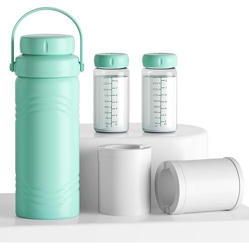 Portable Breast Milk Cooler Bottle, Rapid-cooling Breast Milk, Cooling for 24H Compact Design Travel Breastmilk Cooler 17oz Breastmilk Storage Bottles with 2pcs Inner Bottles, Breastfeeding Essentials