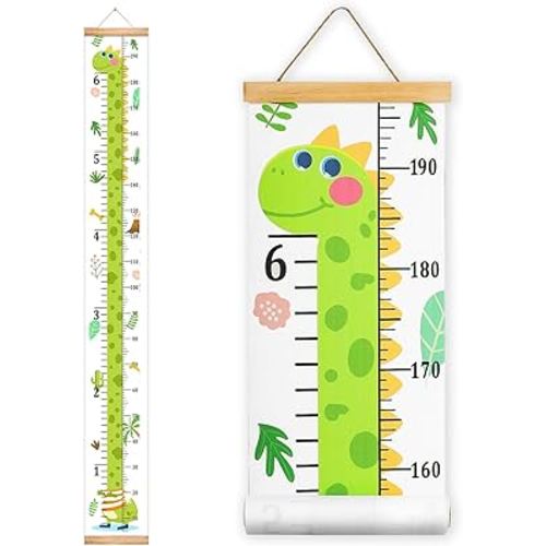 Mibote Baby Growth Height Chart Handing Ruler Wall Decor for Kids, Canvas Removable Height Growth Chart 79" x 7.9" (Dinosaur)