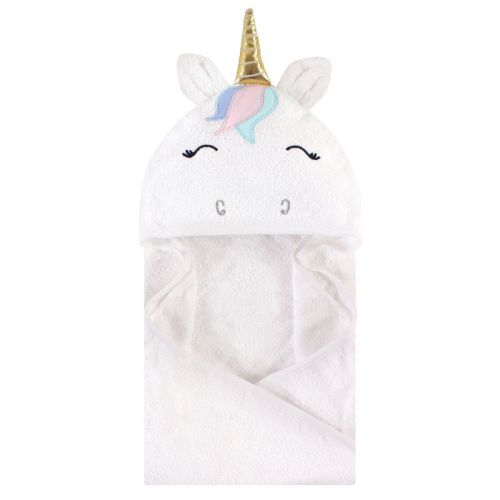 Hudson Baby Infant Girls Cotton Animal Face Hooded Towel, Multicolor Unicorn, One Size
