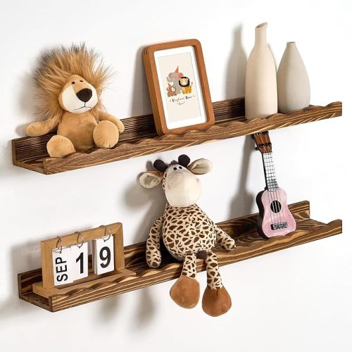Scalloped Nursery Book Shelves 32in, Solid Pine Wood Floating Shelves for Wall, Kids Wall Book Shelves for Bedroom, Toddler Room & Nursery Decor, Set of 2
