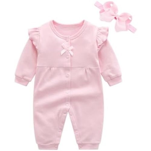 Baby Girl Long Sleeve Cotton Bowknot Romper One Piece Jumpsuit 0-18M Newborn Outfit Birthday Wedding Photo