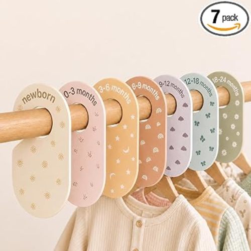 7 Pcs Baby Closet Size Dividers for Nursery Clothes Organizer, Boho | Neutral Style For Boys Girls, Double Sided Design, from Newborn to 24 Months, Nursery Room Decor, Gift for Mom