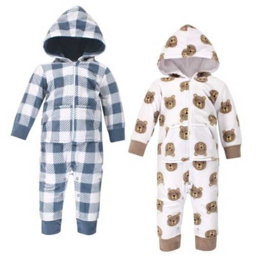 Hudson Baby Infant Boy Fleece Jumpsuits, Coveralls, and Playsuits 2pk, Little Bear, 3-6 Months