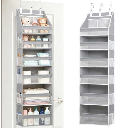 WETRBWEH Over the Door Organizer with 6 Large Pockets 12 Side Pockets, Grey Door Hanging Storage Organizer for Baby Nursery, Bathroom, Bedroom, Dorm
