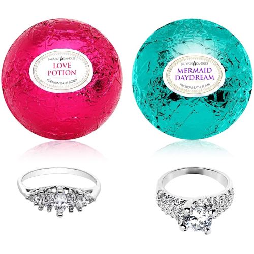 Mermaid Love Potion Bath Bombs Gift Set of 2 with Size 7 Ring Surprise Inside Each Made in USA