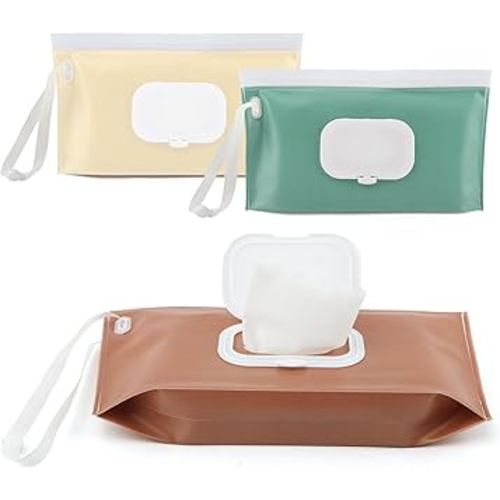 3 Pack Wipe Dispenser Refillable Baby Wipes Container for Travel Portable Wet Wipe Dispenser Bag Travel Baby Wipes Container Wet Wipe Carrying Case Holder for Diaper Bag(Color:B)