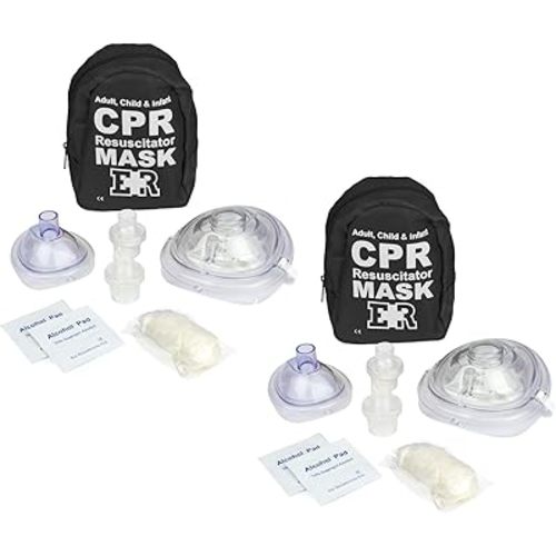 Ever Ready First Aid Adult and Infant CPR Mask Combo Kit with 2 Valves with Pair of Vinyl Gloves & 2 Alcohol Prep Pads - Tactical Black - 2 Count