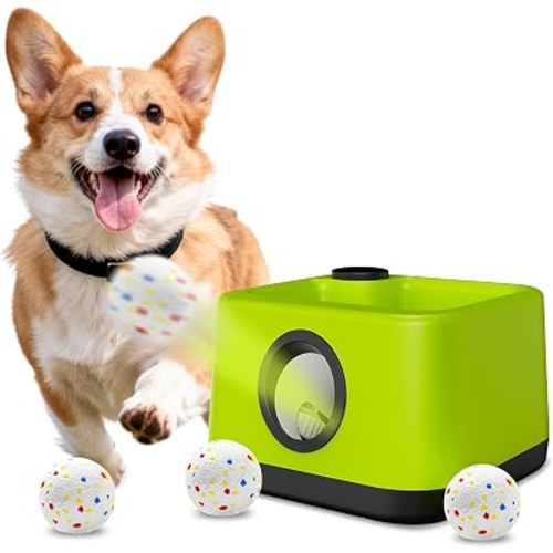 Automatic Dog Ball Launcher: Upgraded Auto/Manual Pet Ball Thrower Toy for Dog Indoor/Outdoor Play Include 4 Chew-Resistant Balls - Home,Park,Yard Dog Self Play Companion for Dog Parent