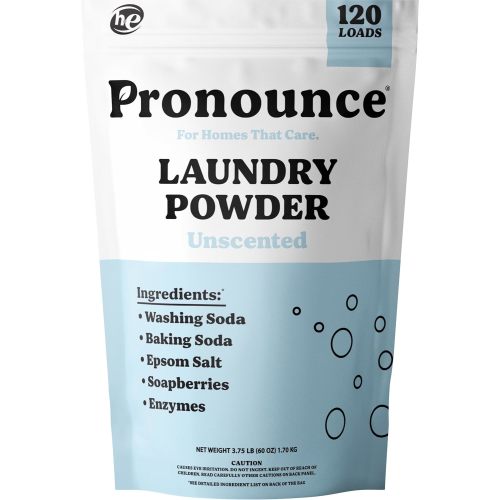 NestledHome Pronounce Laundry Detergent Powder Alternative | Earth-Derived Ingredients, Eco-Friendly, Safer for Sensitive Skin, Eczema, and Babies. Stain + Smell Fighting. HE Safe (Unscented, 120 Loads) - Pronounce Laundry Detergent Powder Alternative | E