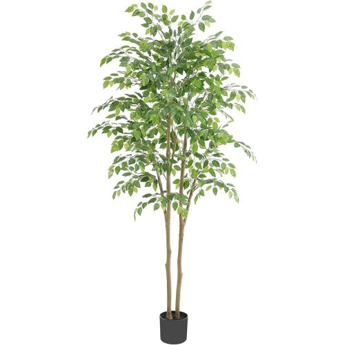 Tall UV Resistant Ficus Tree Artificial，6ft(72in) Faux Ficus Tree with Realistic Smooth and Shiny Leaves， Fake Trees Indoor Outdoor for Home Office Living Room Bedroom Foyer Porch Decor.