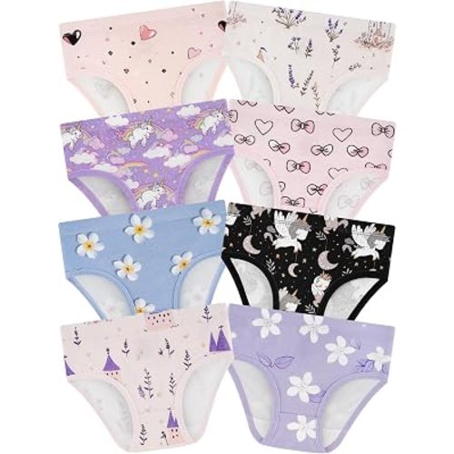 Girls' Underwear,Soft Cotton Tagless Panties for Toddlers' & Little Kids' Comfort,Breathable Briefs,8-Pack
