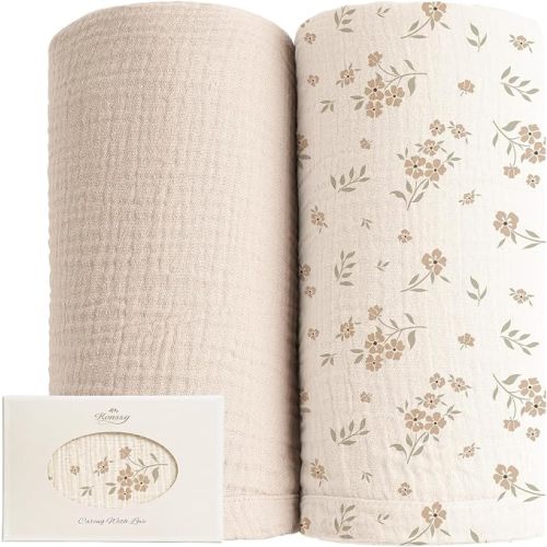 Konssy Muslin Swaddle Blankets, 100% Cotton Receiving Blankets, 47"x 47"