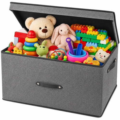 HONEIER Closed Toy Box, Flip-Top Lid, Toy Bins, Clothes Organizer, Gray/Brown (60*30*40cm)