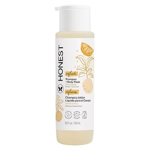 The Honest Company 2-in-1 Baby Shampoo & Body Wash, Fragrance-Free, Gentle, Tear-Free, Hypoallergenic, Naturally Derived, Sensitive Skin, 18 fl oz