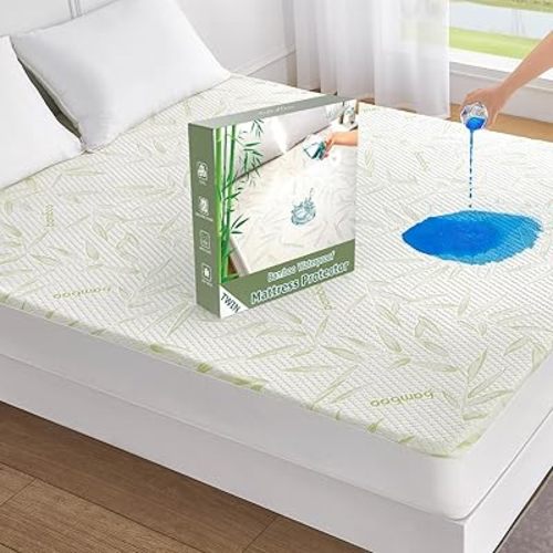 Twin Mattress Protector Waterproof Mattress Pad Washable Bamboo Rayon Mattress Cover Breathable Noiseless Bed Protector 5" - 21'' Elastic Fitted Deep Pocket
