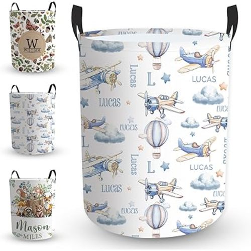 Custom Laundry Hamper - Personalized Name Hamper Storage Basket with Handles, Customized Dirty Clothes Laundry Basket for Bathroom Bedrooms, Hot Air Balloon Color 15