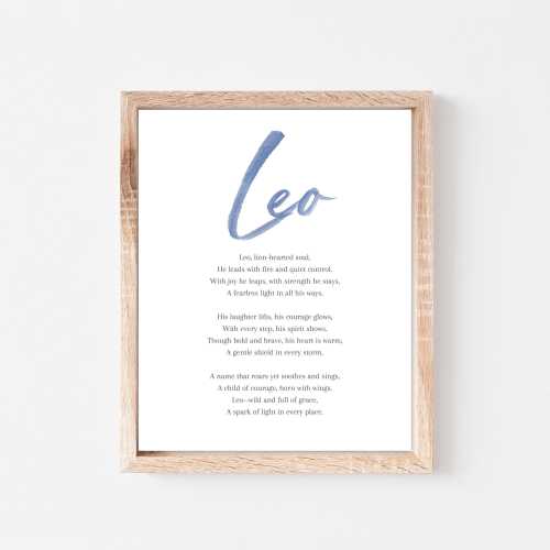 Leo Baby Name Meaning Poem Baby Names Nursery Sign Boy Names Printable Poem Instant Digital Downloads to put in nursery