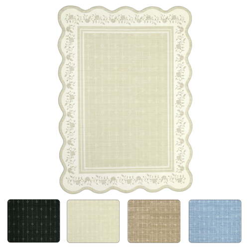 Geetinfly 9 x 12 ft Beige Rectangular Polyester Bedroom Living Room Dining Room Nursery Room Scalloped Bordered Indoor Modern Non Slip Machine Washable Area Rug