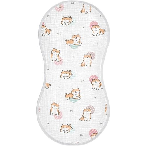 Kigai Cute Cartoon Shiba Inu Dog Muslin Baby Burp Cloths - Super Absorbent and Soft Burping Rags - Cotton Burp Clothes Set for Boys and Girls, 1 Pack