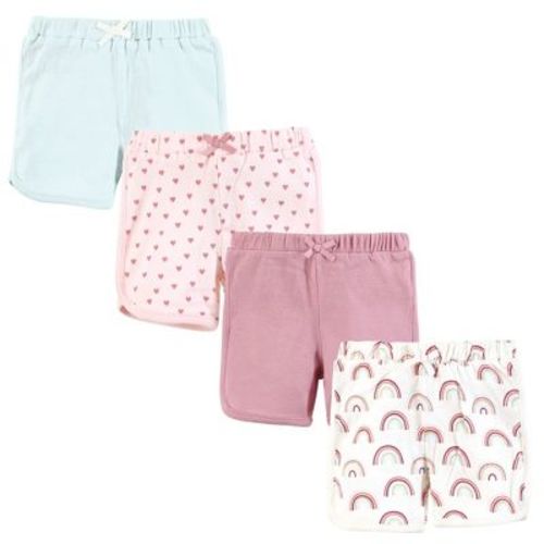 Hudson Baby Infant Girls Shorts Bottoms 4-Pack, Soft Rainbow