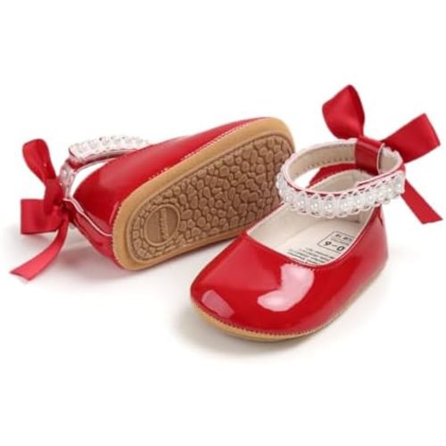 Baby Girls Mary Jane Flats with Bowknot Floral Princess Wedding Dress Shoes Soft Newborn Infant Crib First Walkers Prewalker