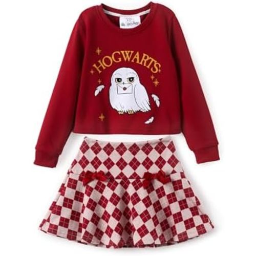 HARRY POTTER Girls Clothes Gryffindor Hogwarts Hedwig Owl Sweatshirts and Plaid Skirt Clothing Sets Outfits Red for Birthday