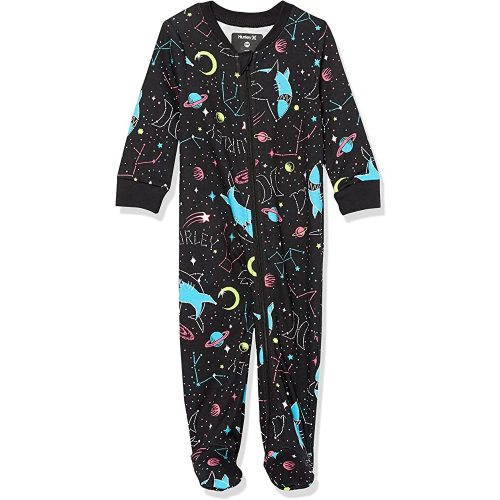 Hurley Unisex Baby Footed Coverall and Toddler, Black, 6 Months US