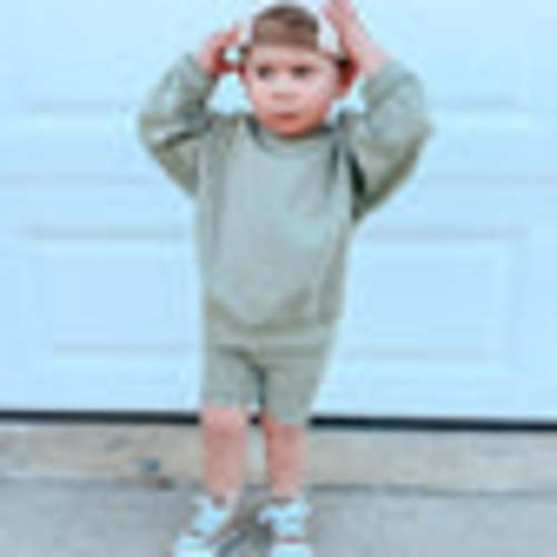 Custom Embroidered Crewneck Sweatshirt & Bamboo Bike Shorts Set | Little Joy Co.