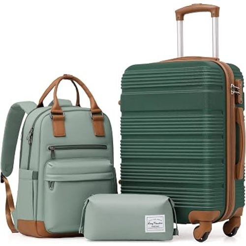 LONG VACATION Luggage Sets with Spinner Wheels, Carry on Suitcase 3 Piece