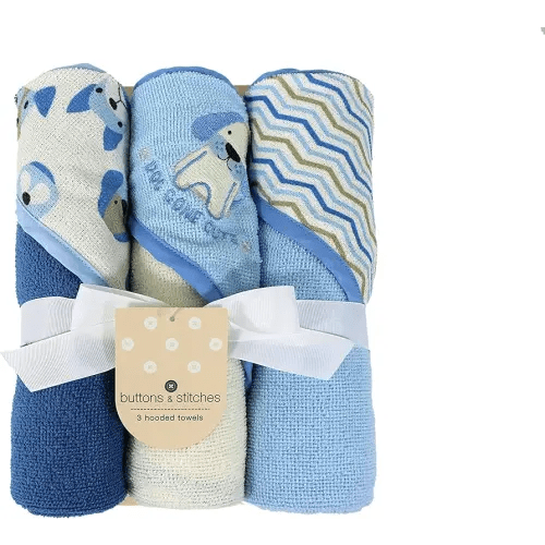 Cudlie Buttons & Stitches Baby Boy 3 Pack Rolled/Carded Hooded Towels in Dog Gone Cute Print, GS71722