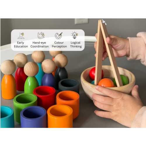Montessori Toy. Wooden Colour Sorting. Early Educational Game. Toddlers Toy. Colour Matching and Hand-Finger Coordination Practice.