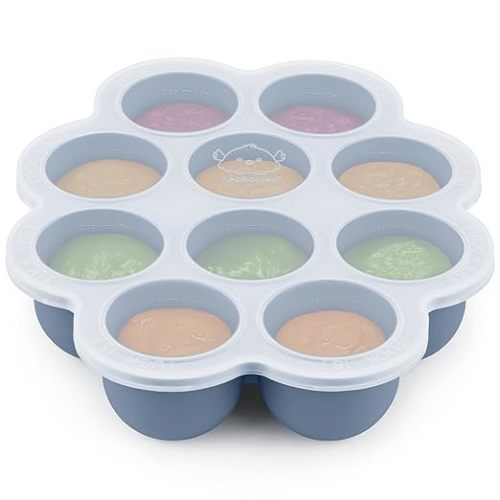 KeaBabies Silicone Food Freezer Trays with Lid, 2oz x 10 Pods (Slate)