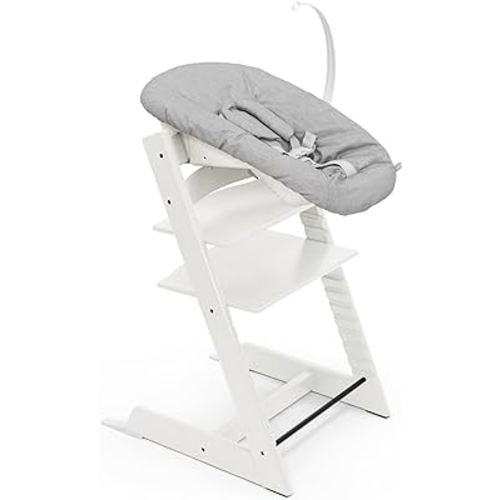 Tripp Trapp Chair from Stokke (White) + Tripp Trapp Newborn Set (Grey) - Cozy, Safe & Simple to Use - for Newborns Up to 20 lbs