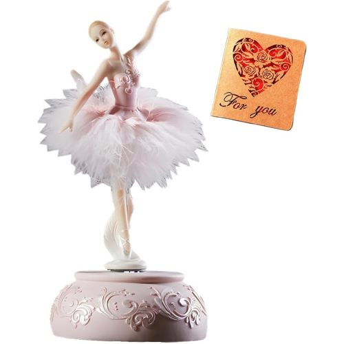 Classical Ballerina Music Box Jewelry Box LED lights Twinkling Resin Carved Collectible Mechanical Ballerine Musical Box with Sankyo 18-Note Ballerina Rotates (4# Ballet)
