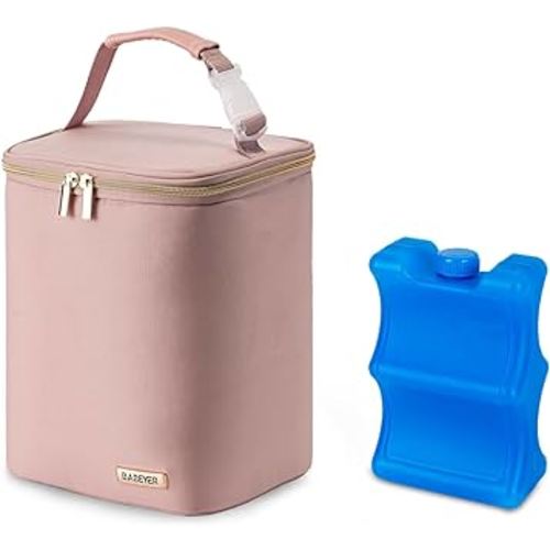 Breast Milk Cooler Bag with Ice Pack Fits 4 Baby Bottles Up to 9 Ounce, Baby Bottle Bag for Nursing Mom Daycare, Pink