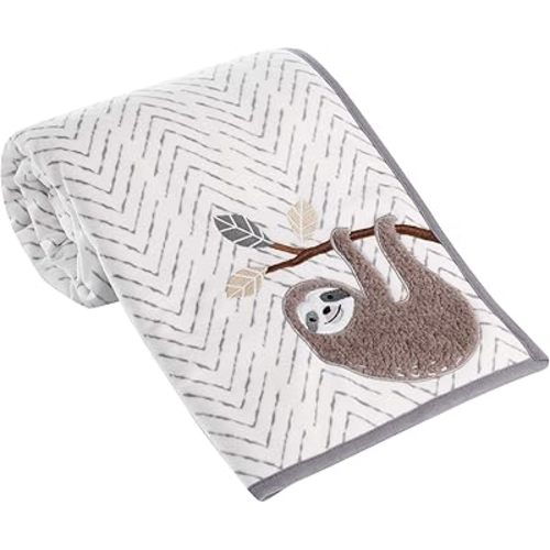 Lambs & Ivy Baby Jungle Gray/White Faux Shearling Sloth Baby Blanket