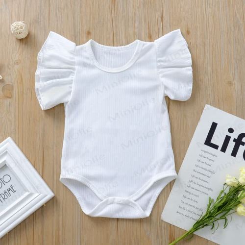 Baby Flutter Sleeves Solid Color Ribbed Bodysuit