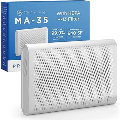 Medify MA-35 Air Purifier with True HEPA H13 Filter | 1,280 ft² Coverage in 1hr for Allergens, Smoke, Wildfires, Odors, Pollen, Pet Dander | Removal to 0.1 Microns | Silver, 1-Pack