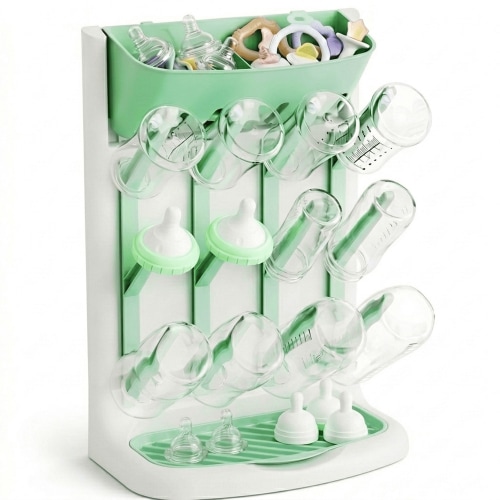 Smasener New Wall-Mounted Baby Bottle Drying Rack, Baby Bottle Drying Rack, Space-Saving Vertical Drying Rack for Cleaning Baby Bottles and Breast Pump Accessories (Green)