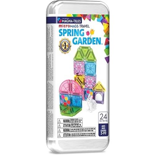 Magna-Tiles microMAGS 24-Piece Spring Garden Travel Set, The Original Magnetic Building Brand
