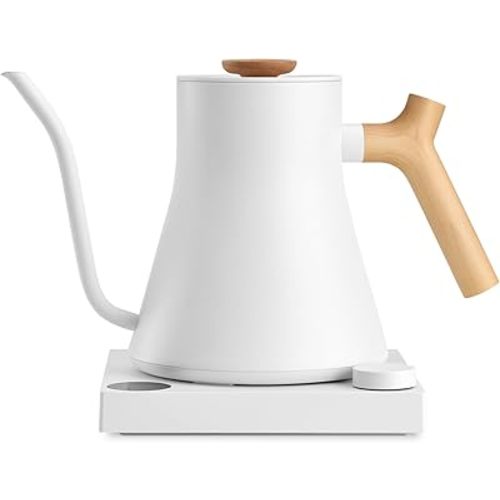 Fellow Stagg EKG Pro Electric Gooseneck Kettle - Pour-Over Coffee and Tea, Quick Heating, Precise Temperature Control, Scheduling, Built-in Brew Timer, Matte White with Maple Wood Handle, 0.9 Liter