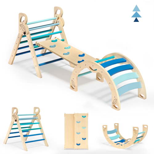 BlueWood Triangle Climbing Set Lightweight Compact Indoor Playground for Kids 3-Piece,Blue