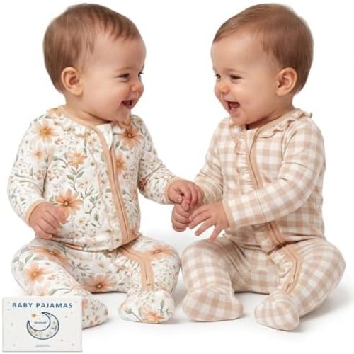 Unnivoll Rayon Made from Bamboo Baby Pajamas Baby Sleepers for Newborn 0-3 3-6 6-9 Months 2Pcs Footie Pjs Baby Girls Clothes