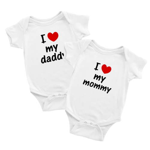 Twin Baby Clothes I Love My Daddy Mommy Newborn Boys Girls Romper (White, 0-3M)