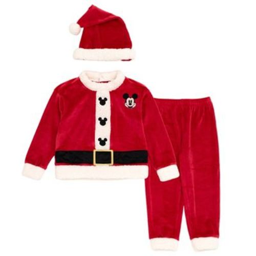 Disney Mickey Mouse Mickey Mouse Christmas Velour Sweatshirt Jogger Pants Santa Hat 3 Piece Outfit Set Newborn to Infant